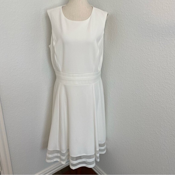 NWOT Calvin Klein Ivory White Net Cut Out Sleeveless Scoop Neck Sexy Dress SZ 14 - Picture 1 of 10